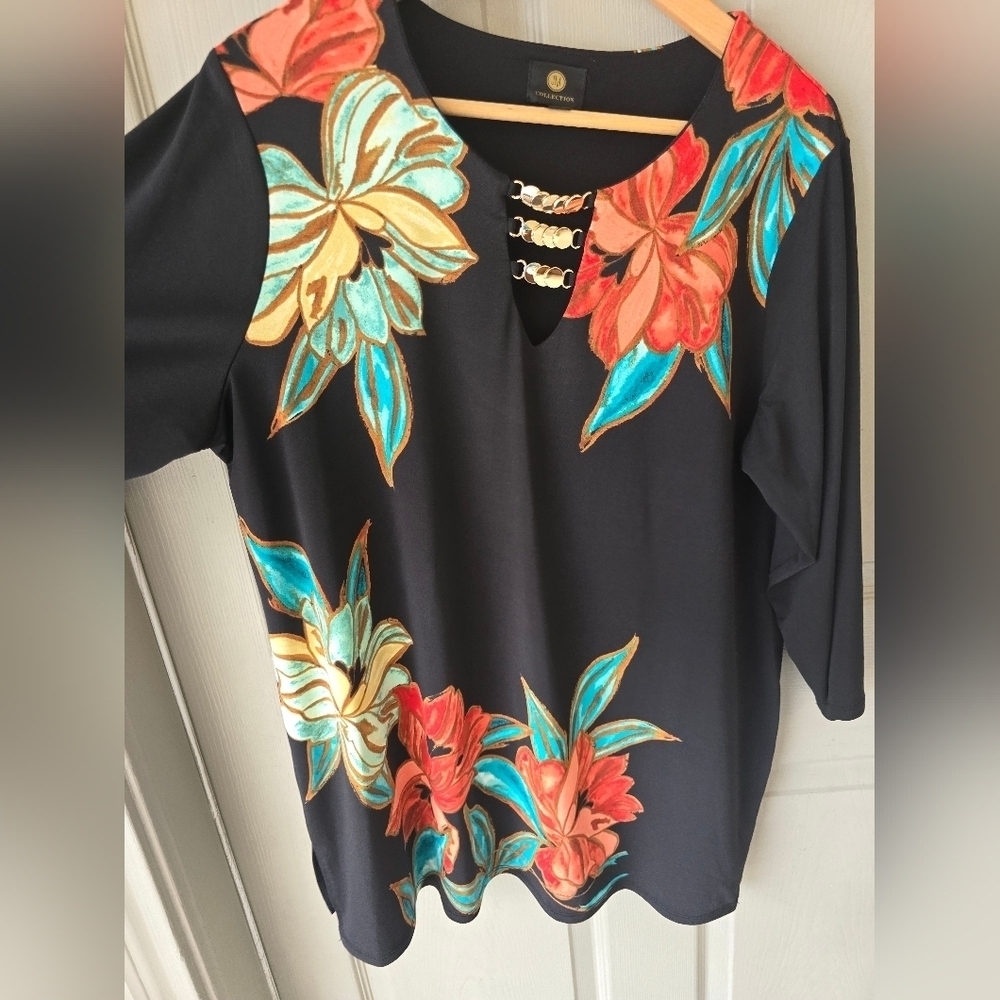 JM Collection Floral Tunic Blouse 1X Women Mixed Print Feminine Stretchy - Picture 7 of 10